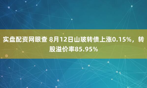 实盘配资网眼查 8月12日山玻转债上涨0.15%，转股溢价率85.95%